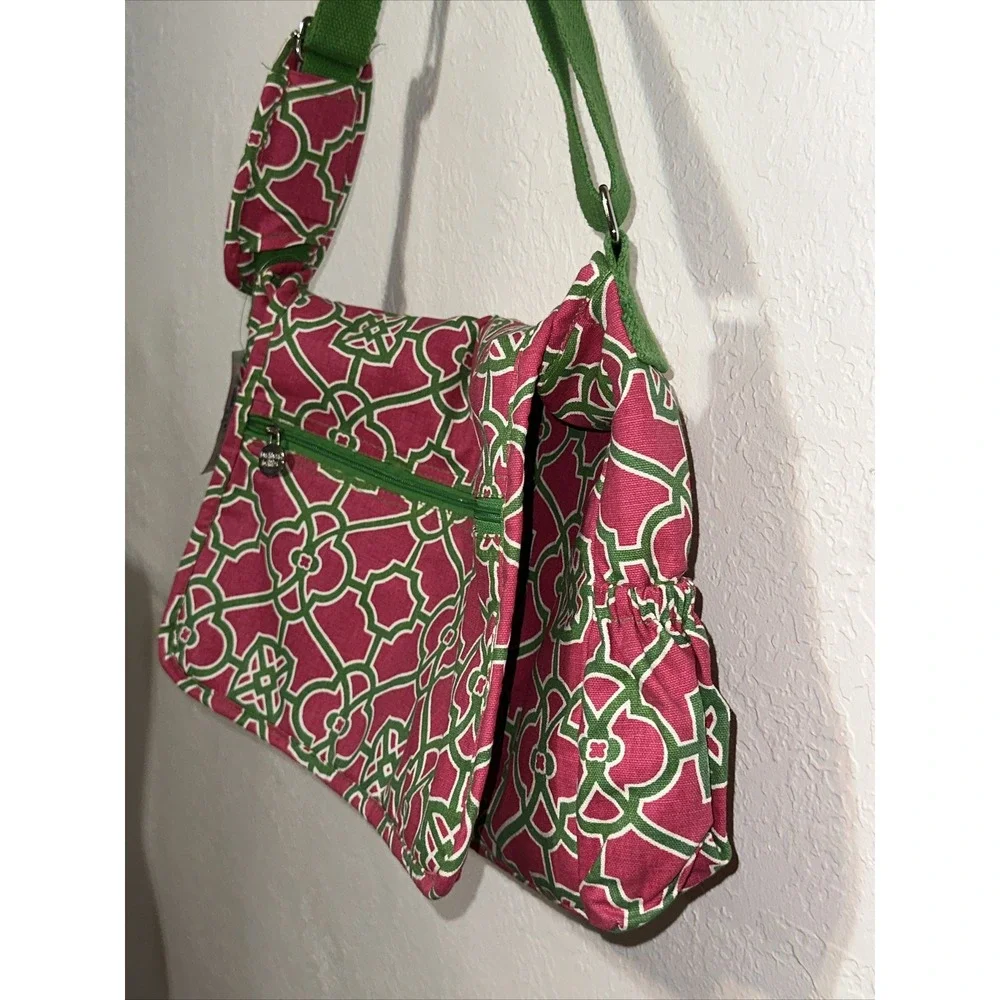 Buckhead Betties Lattice Diaper Bag Baby Large Pink & Green NWT A16